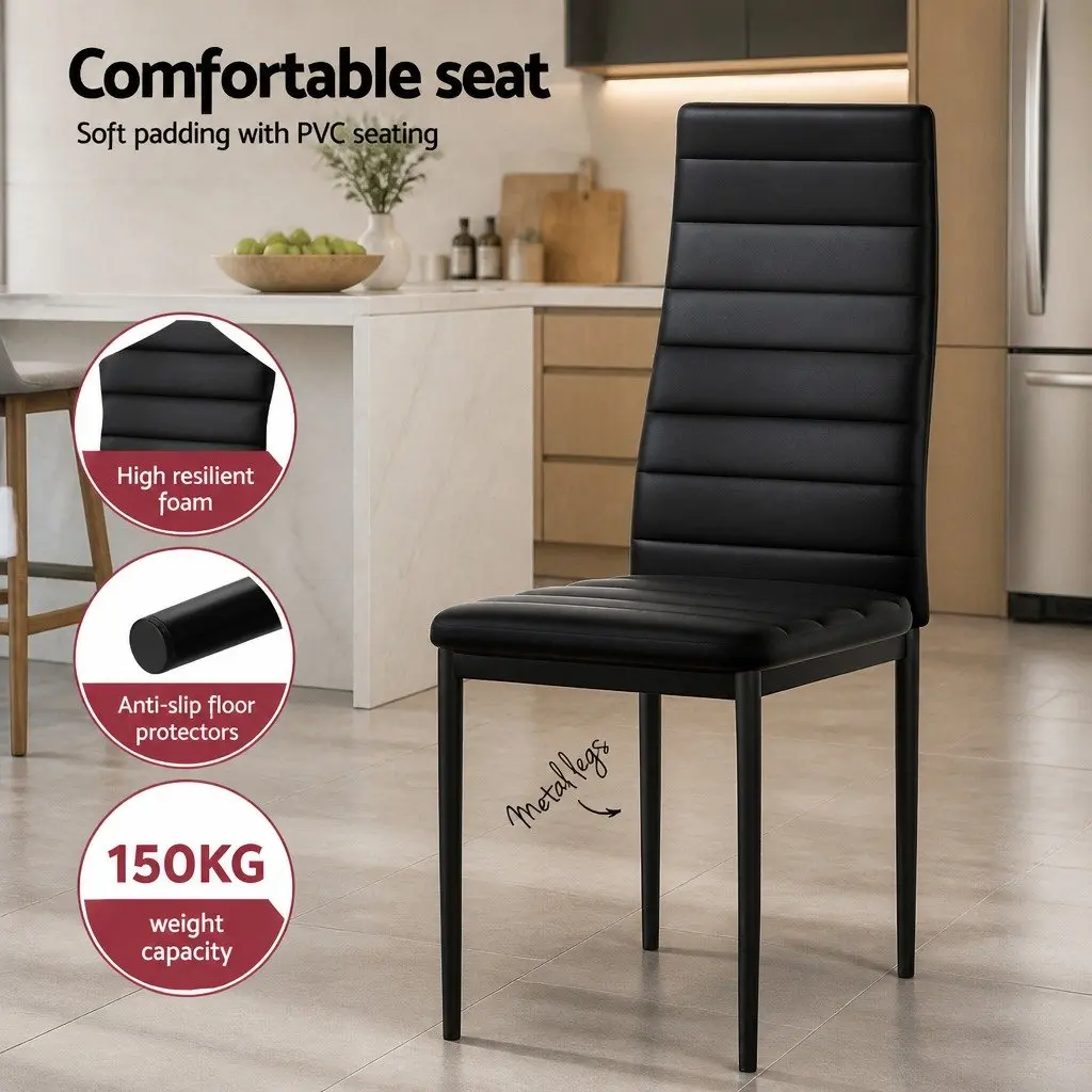 Dining Set MDF Melamine Black Rectangular Table and 4 Chairs