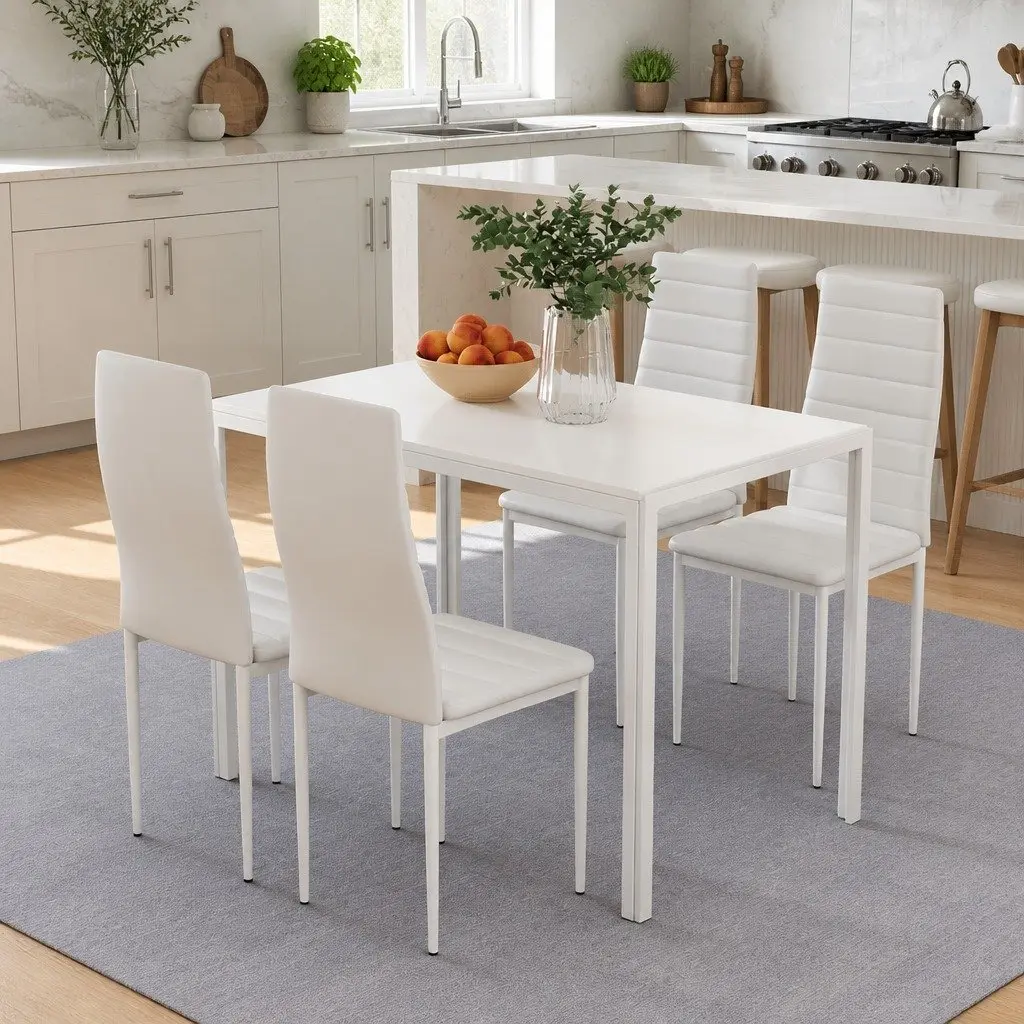 5-Piece White Dining Set with Durable Table and Chairs