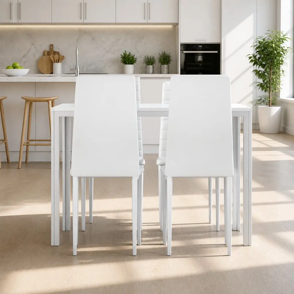 5-Piece White Dining Set with Durable Table and Chairs