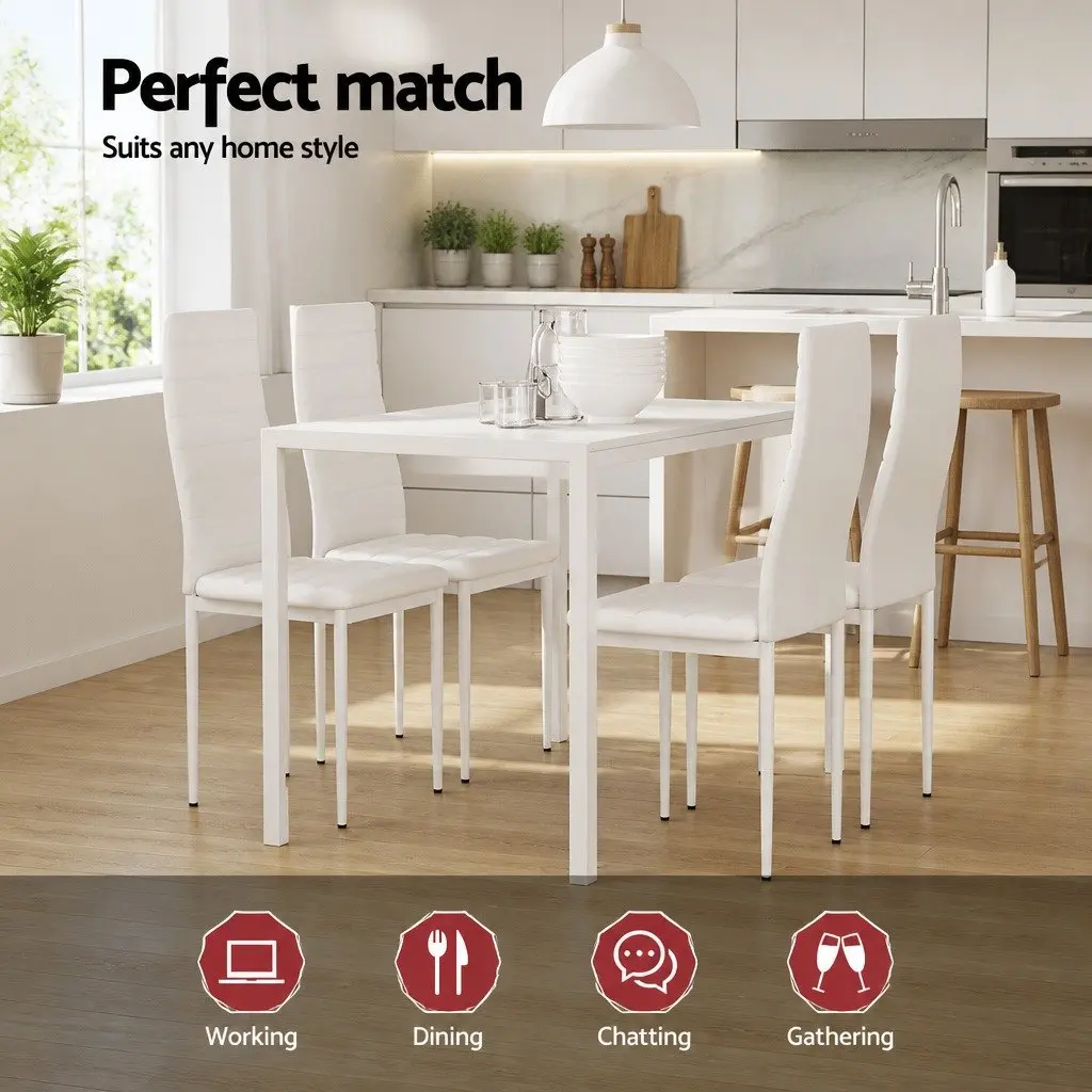 5-Piece White Dining Set with Durable Table and Chairs