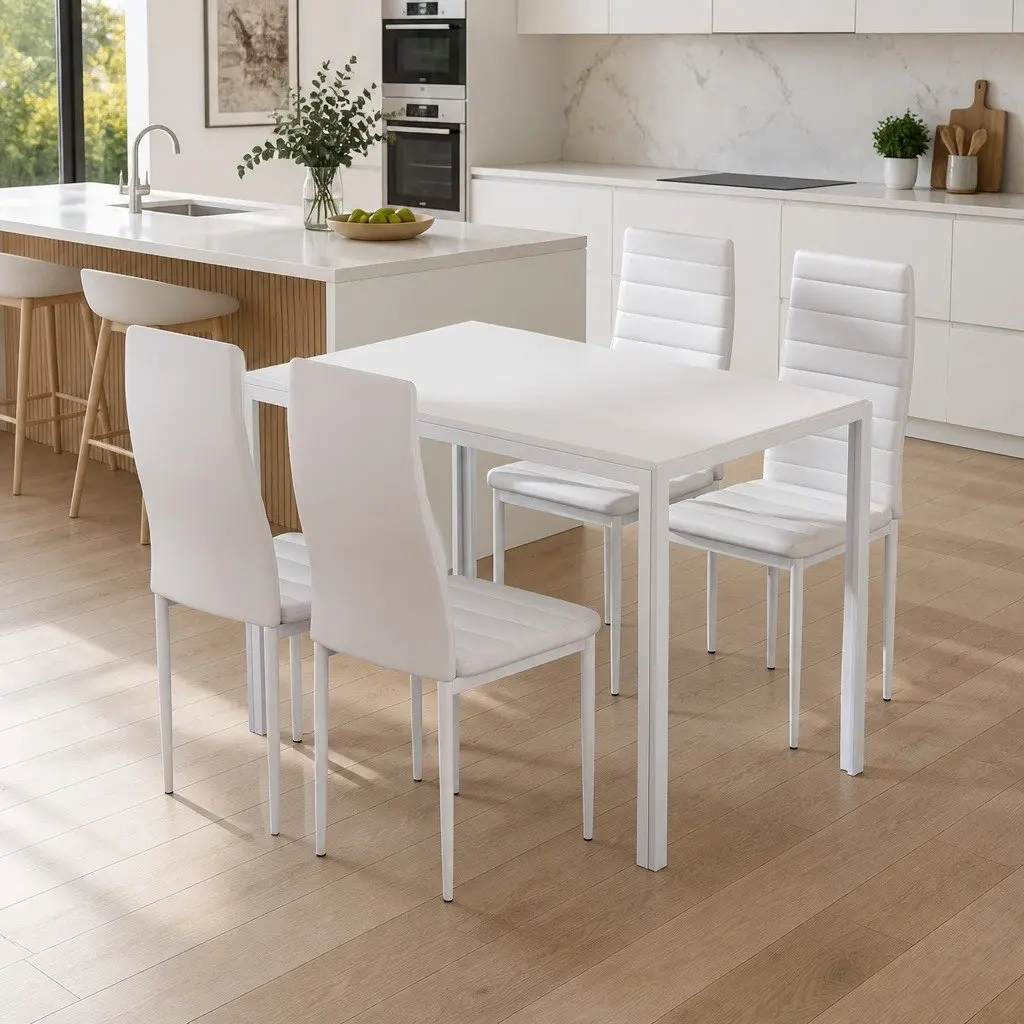 5-Piece White Dining Set with Durable Table and Chairs