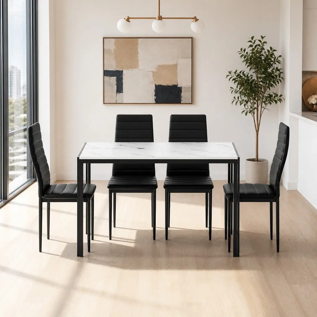 Marble Effect Dining Table with 4 Chairs