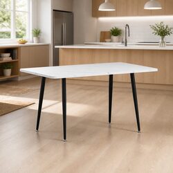 1.5M Dining Table Marble Effect White Grey Kitchen Furniture Seats 4-6 People