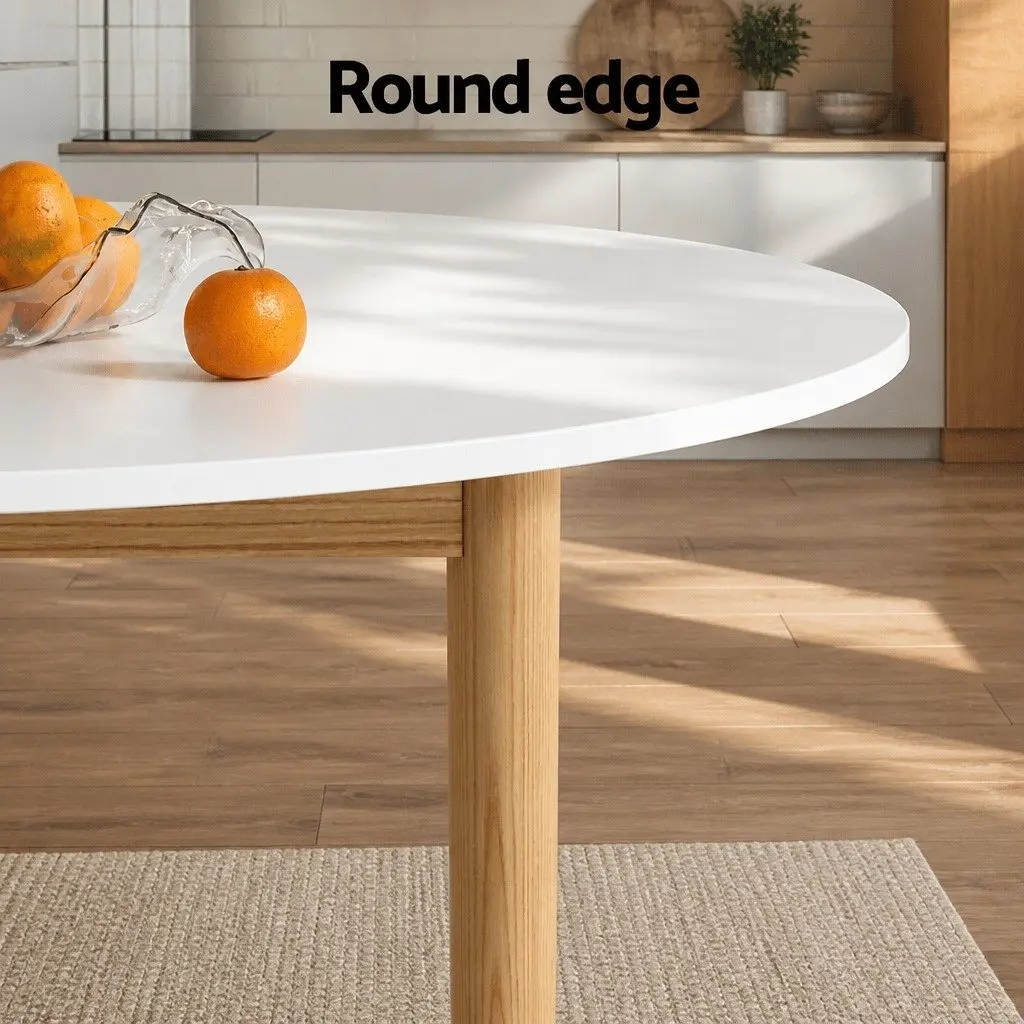 Round Dining Table MDF 108CM White Natural Pine Wood Legs