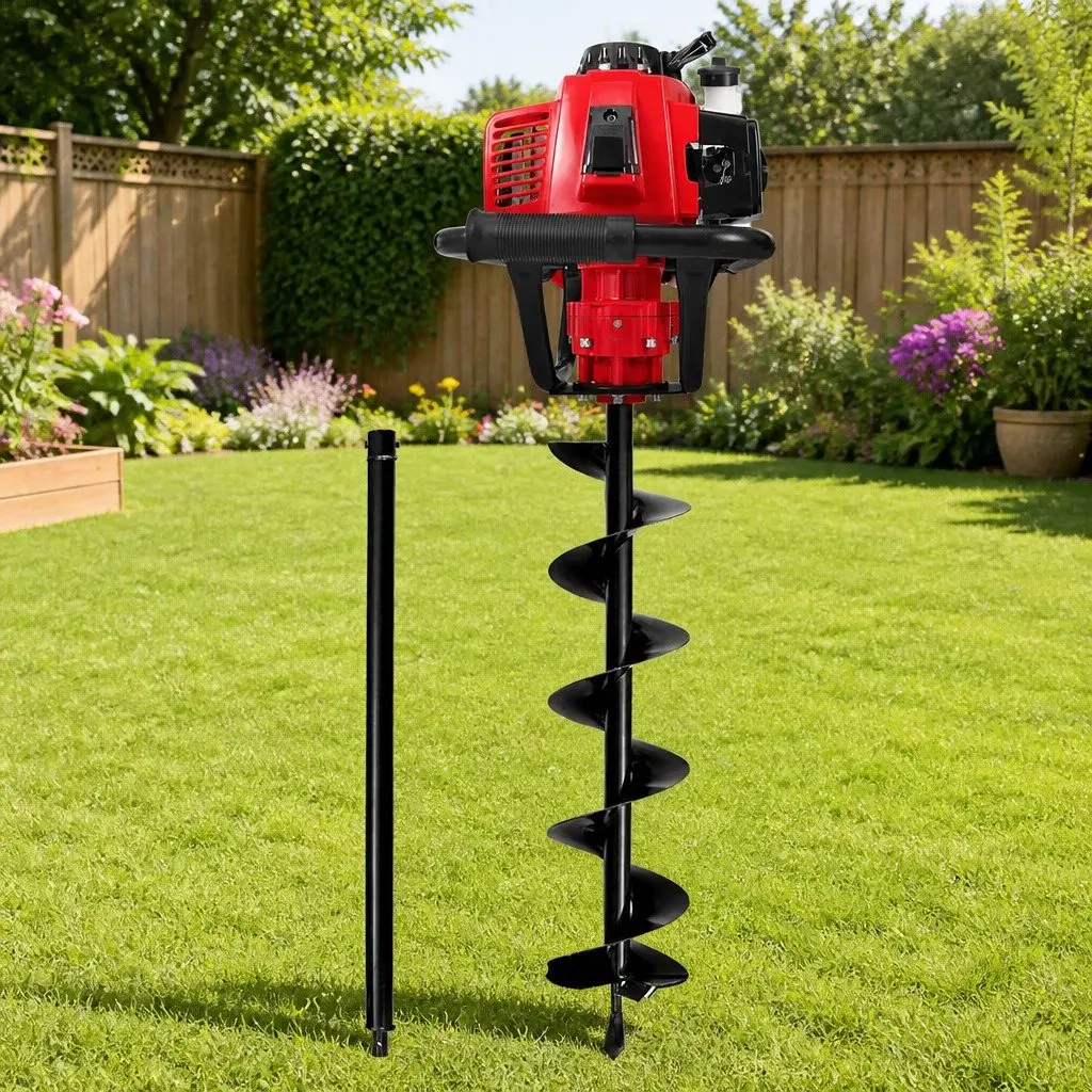 Post Hole Digger Petrol 63cc 200mm Auger Red Black