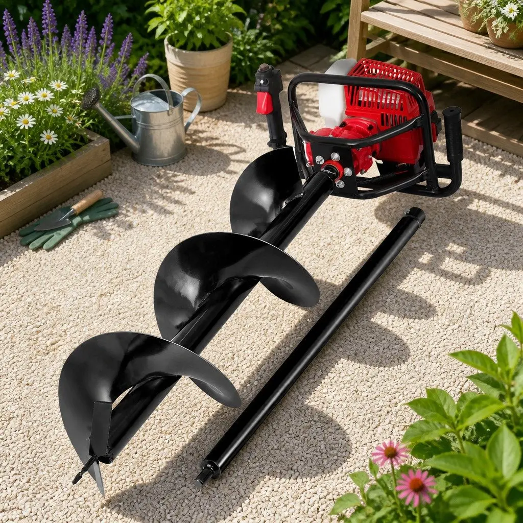 Post Hole Digger Petrol 63cc 300mm Auger Red Black