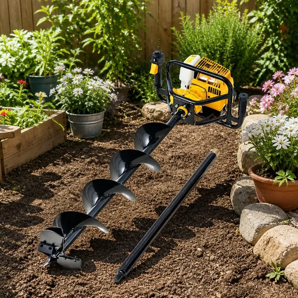 Post Hole Digger Petrol 63cc 200mm Auger Extension Shaft Black Yellow