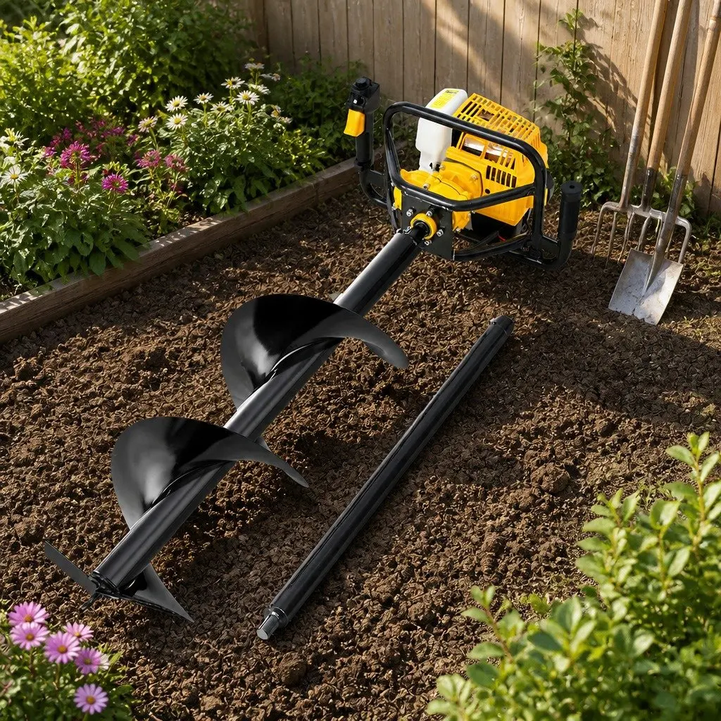 Post Hole Digger Petrol 63cc 300mm Auger Black Yellow