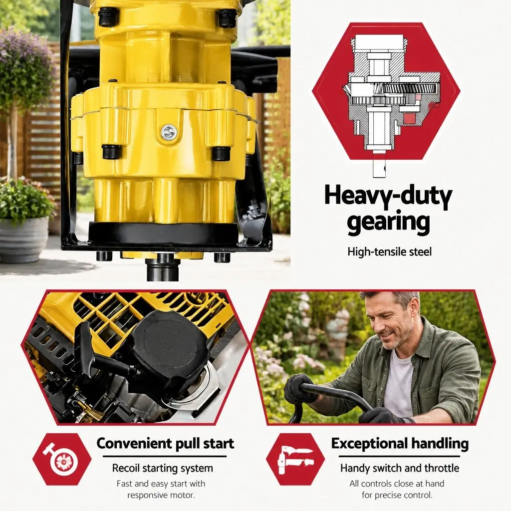 Post Hole Digger Motor Engine 65cc 2-Stroke Petrol Yellow