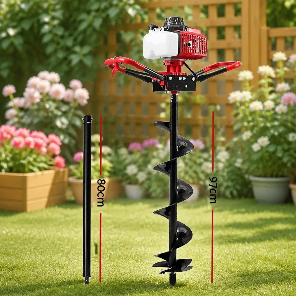 Post Hole Digger Petrol 63cc 200mm Red Black