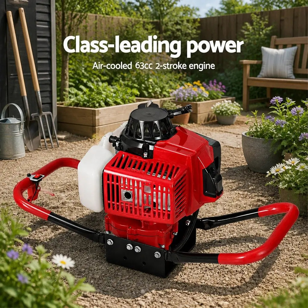 Post Hole Digger 63cc 2-Stroke Petrol Engine Auger Extension Kit Outdoor Power Red Black