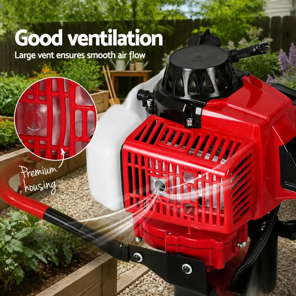 Post Hole Digger 63cc 2-Stroke Petrol Engine Auger Extension Kit Outdoor Power Red Black