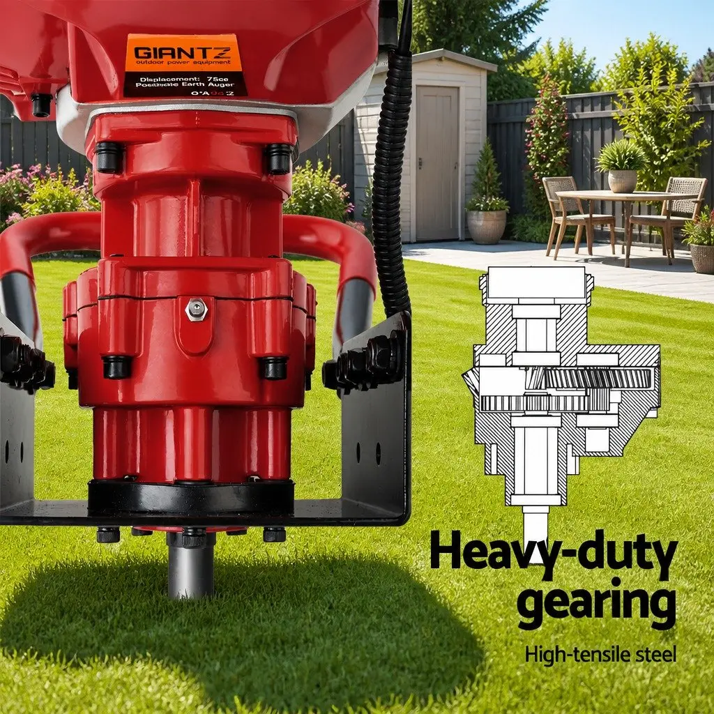 Post Hole Digger 65cc Petrol 300mm Red and Black