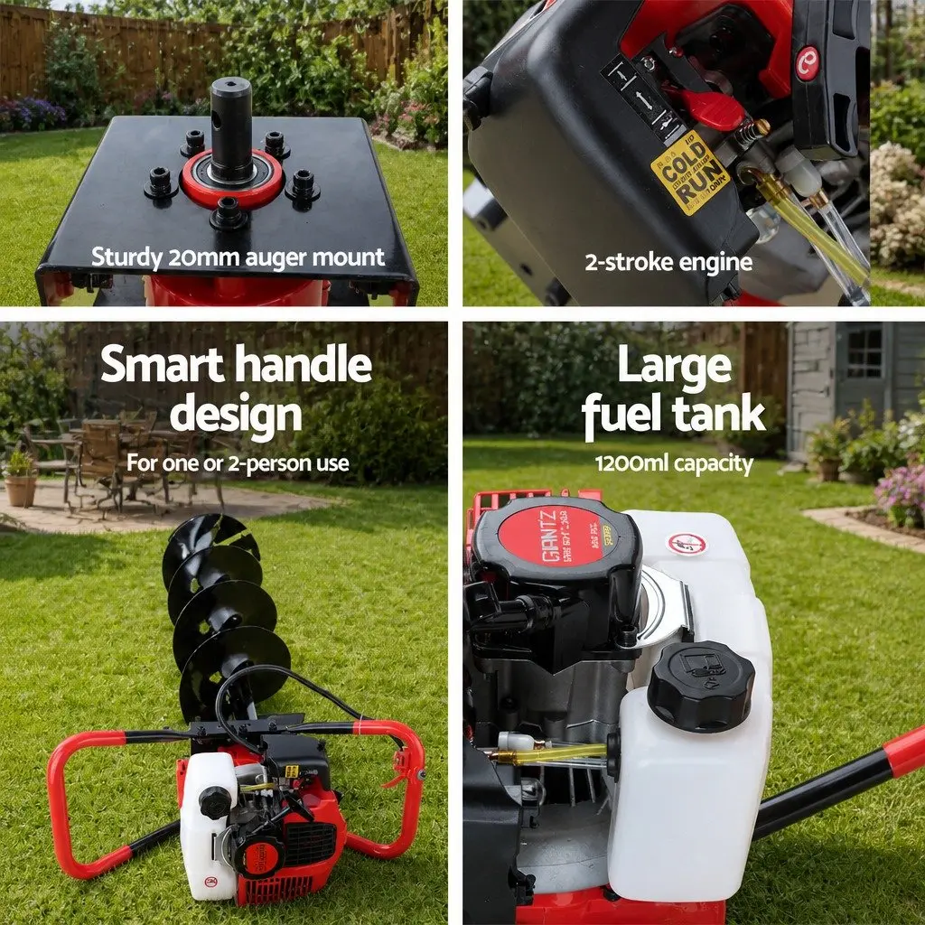 Post Hole Digger 65cc Petrol 300mm Red and Black