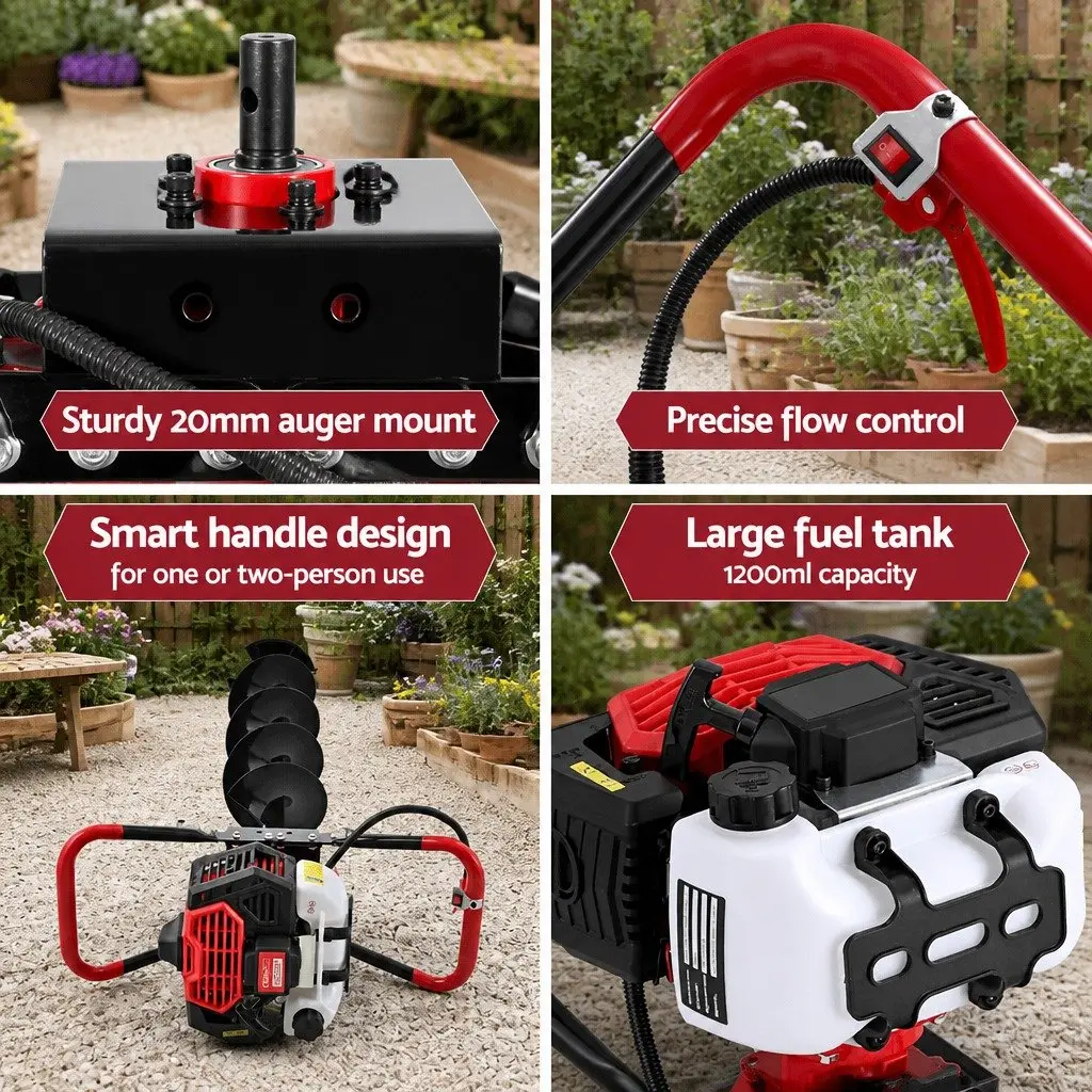 Post Hole Digger Steel 200mm Black Red