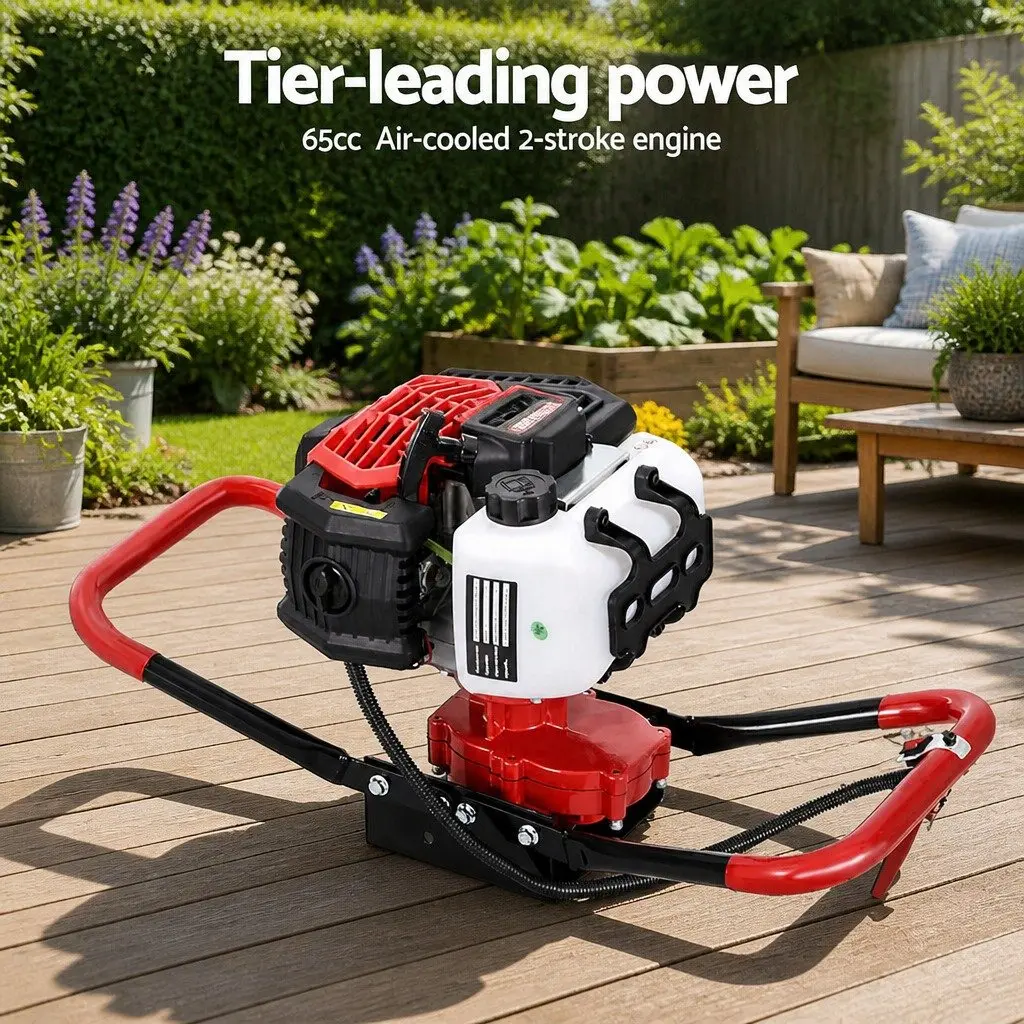 Post Hole Digger Petrol Engine 65cc Auger Drill Kit with Extensions and Bits