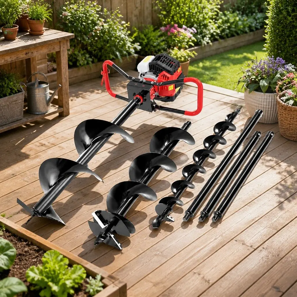 Post Hole Digger Petrol Engine 65cc Auger Drill Kit with Extensions and Bits