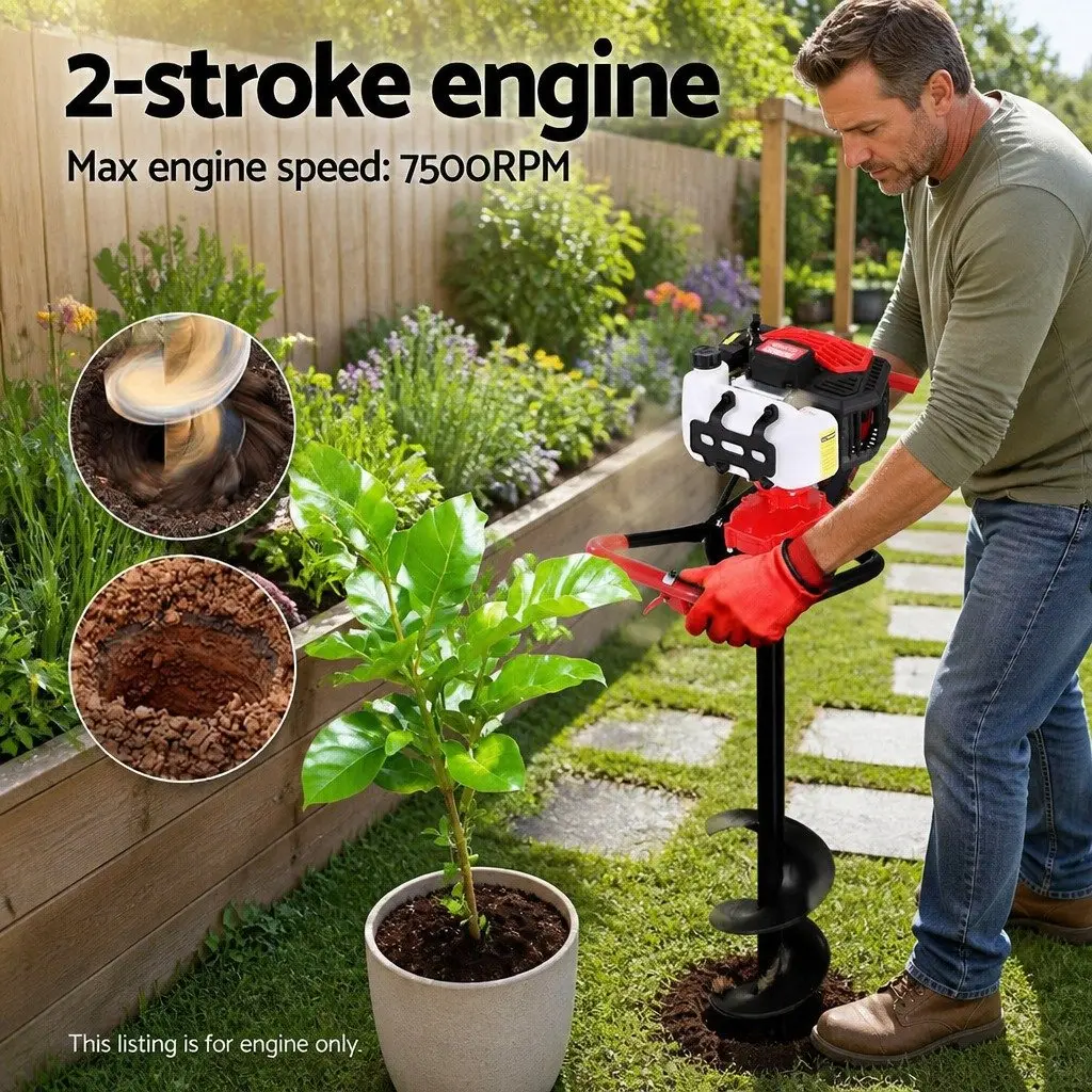 Post Hole Digger Engine 65CC Petrol Single Cylinder 2-Stroke Red