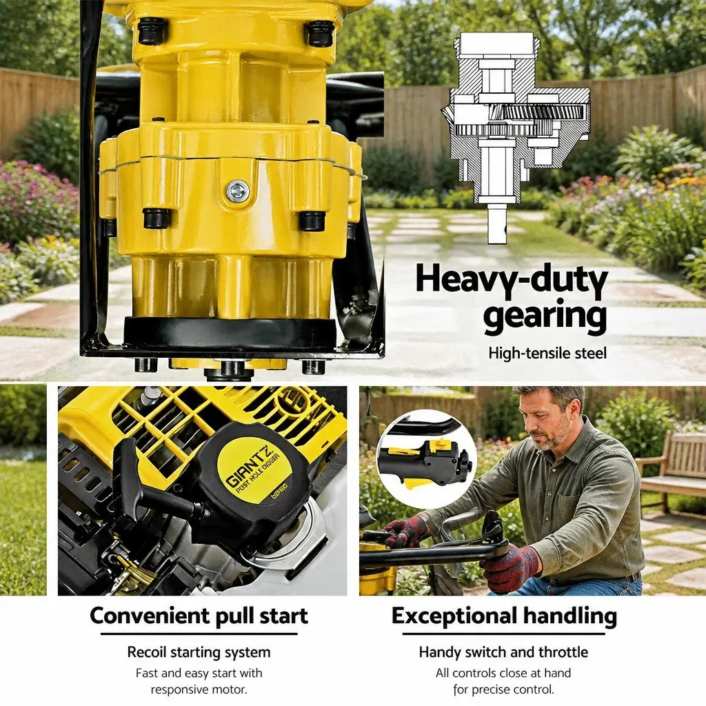 Post Hole Digger Petrol 65cc 200mm Yellow Outdoor Power Equipment