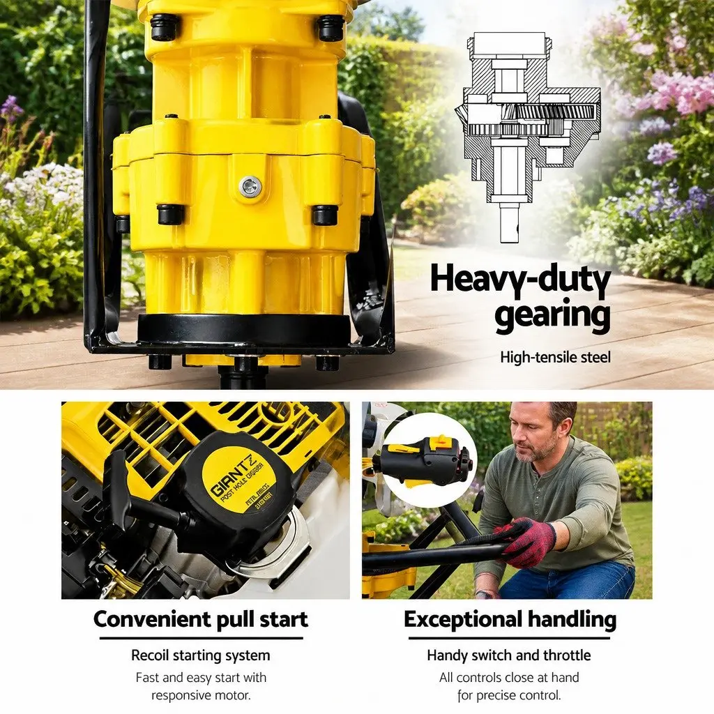 Post Hole Digger Petrol Auger 65cc Engine Yellow Boring Tool
