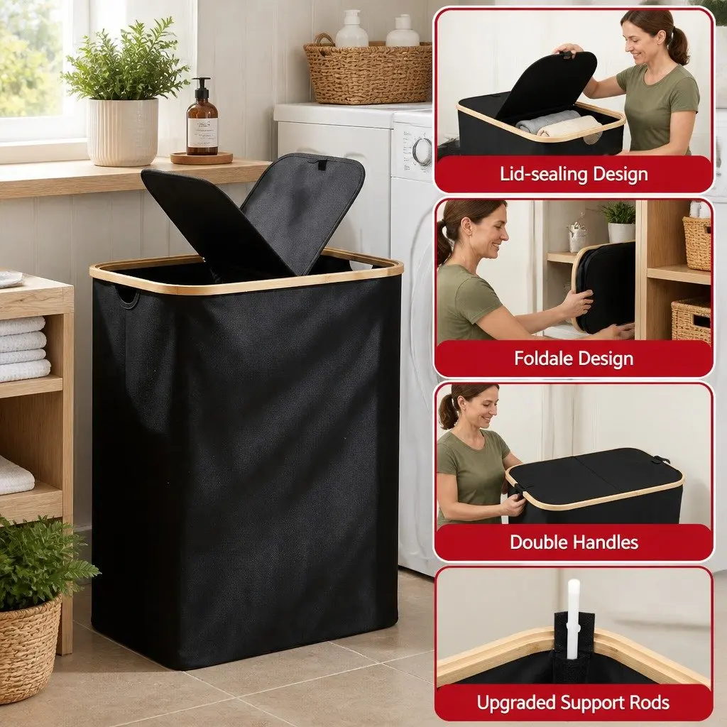 2-Section Laundry Basket with Mesh Bags