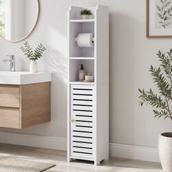 3 Tier White Bathroom Storage Cabinet with Toilet Roll Holder