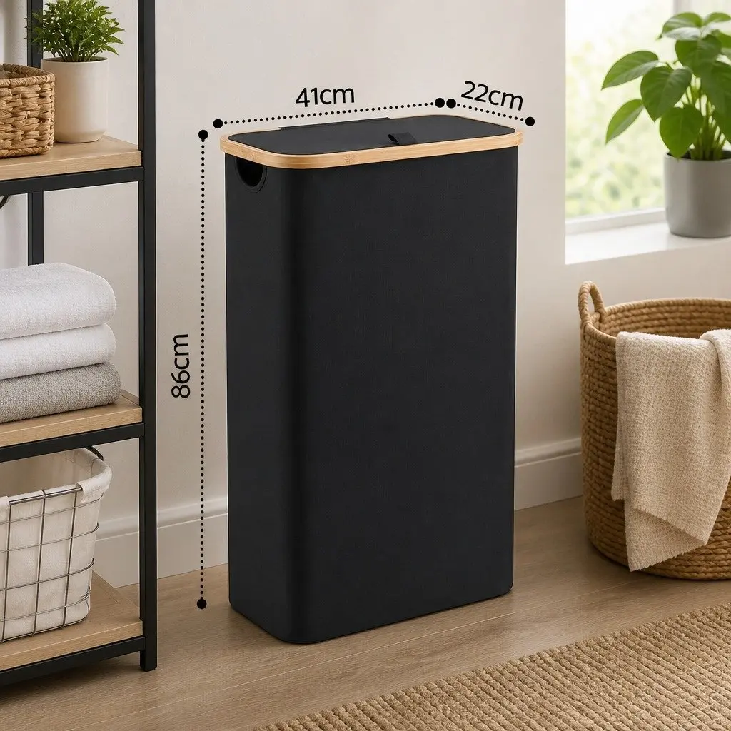 60L Foldable Black Laundry Basket with Mesh Bag