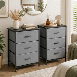 Stylish Black Chest of Drawers Set of 2 with 3 Drawers