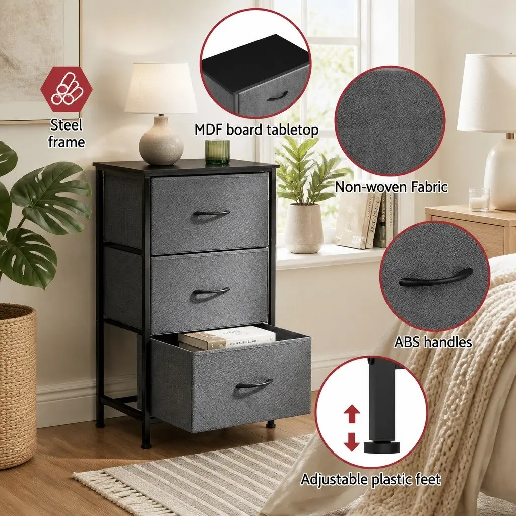 Chest of Drawers MDF Metal 47cm x 30cm x 73cm Grey
