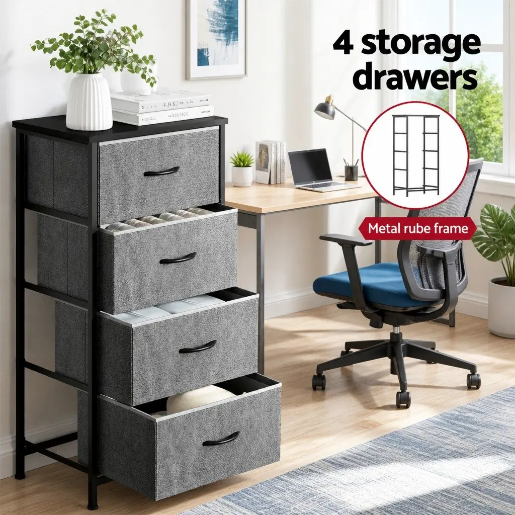 Chest of Drawers MDF Board Metal Tube Frame 4 Drawers Grey 2 Piece Set