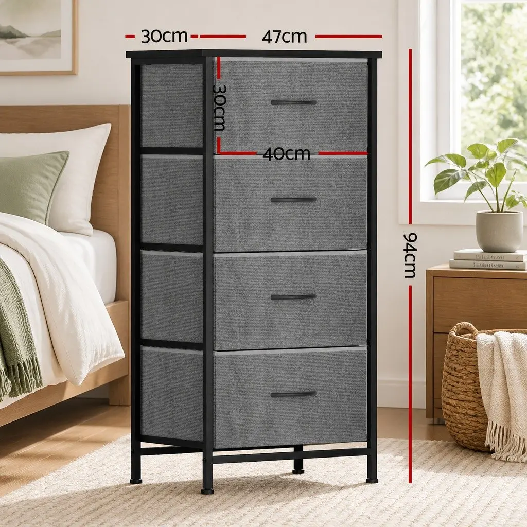 Chest of Drawers MDF Metal Tube 47cm W x 30cm D x 94cm H Grey Black