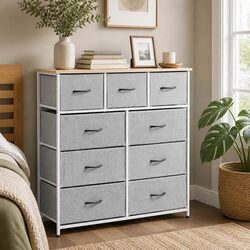 Light Grey 9 Drawer Tallboy Dresser for Modern Storage