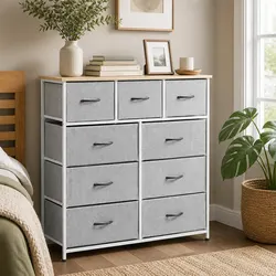 Light Grey 9 Drawer Tallboy Dresser for Modern Storage