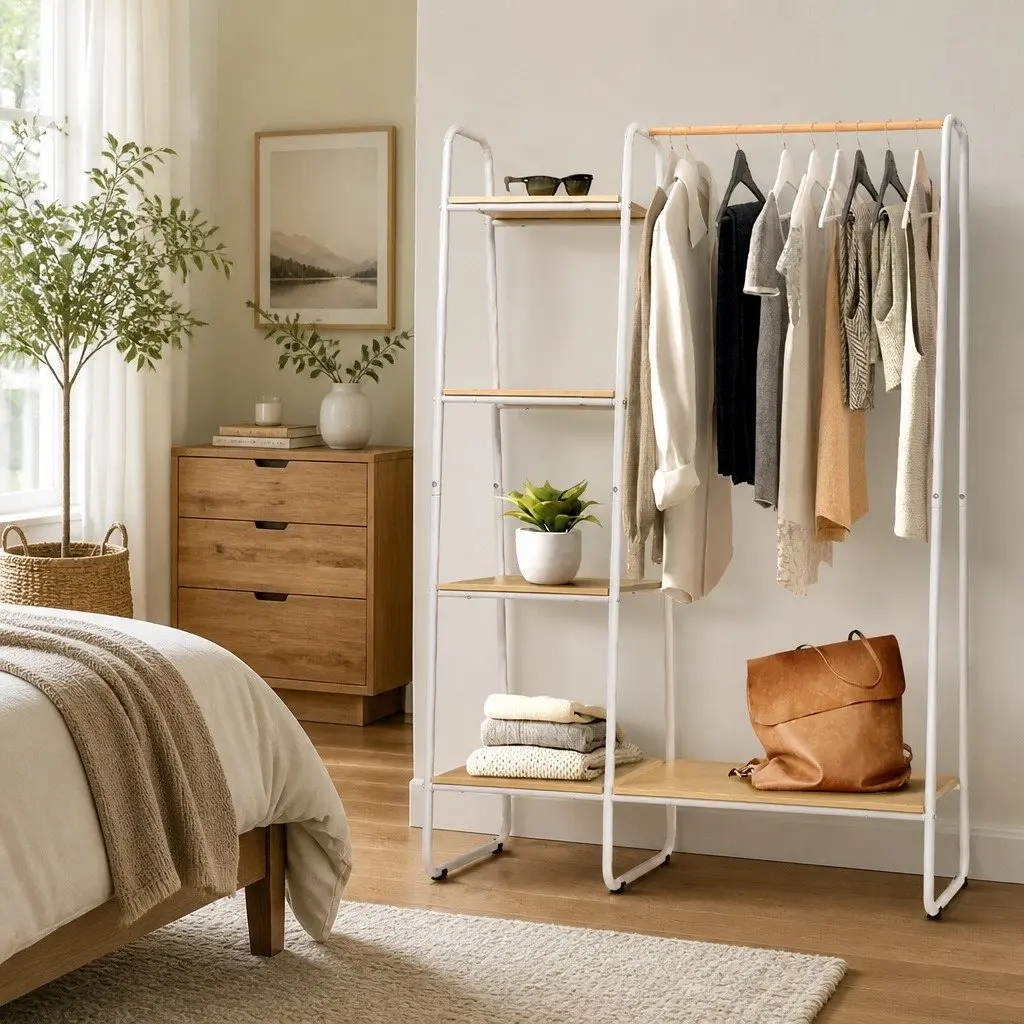 Metal Clothes Rack with Storage Shelves 150cm