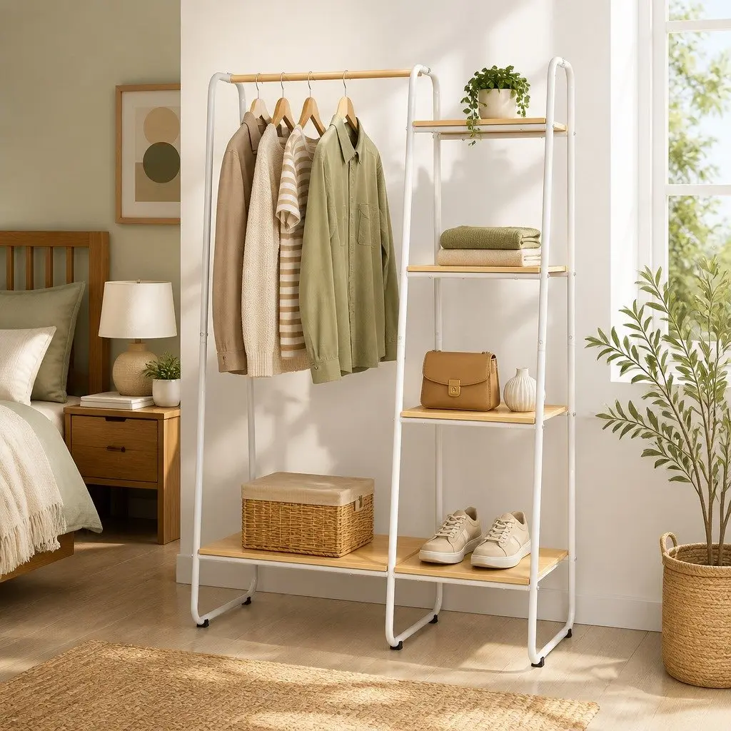 Metal Clothes Rack with Storage Shelves 150cm