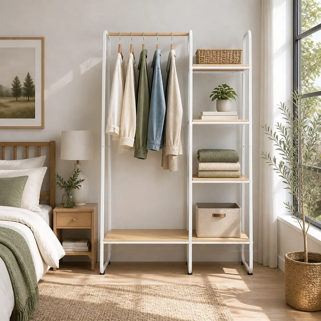 Metal Clothes Rack with Storage Shelves 150cm