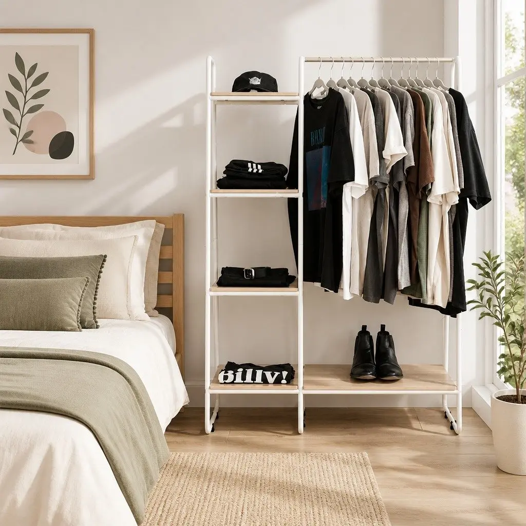 Metal Clothes Rack with Storage Shelves 150cm