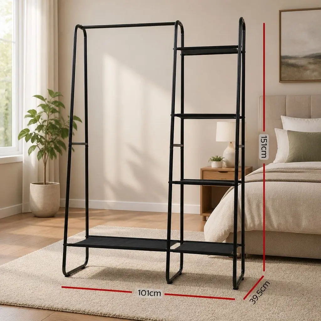 Black Metal Clothes Rack with Five Shelves