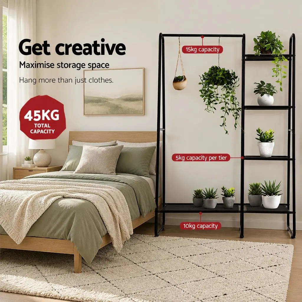 Black Metal Clothes Rack with Five Shelves
