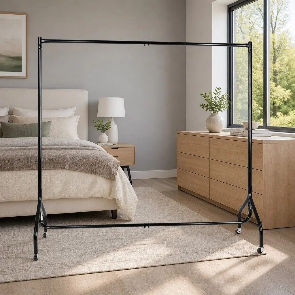 6FT Metal Clothes Rack with Wheels in Black