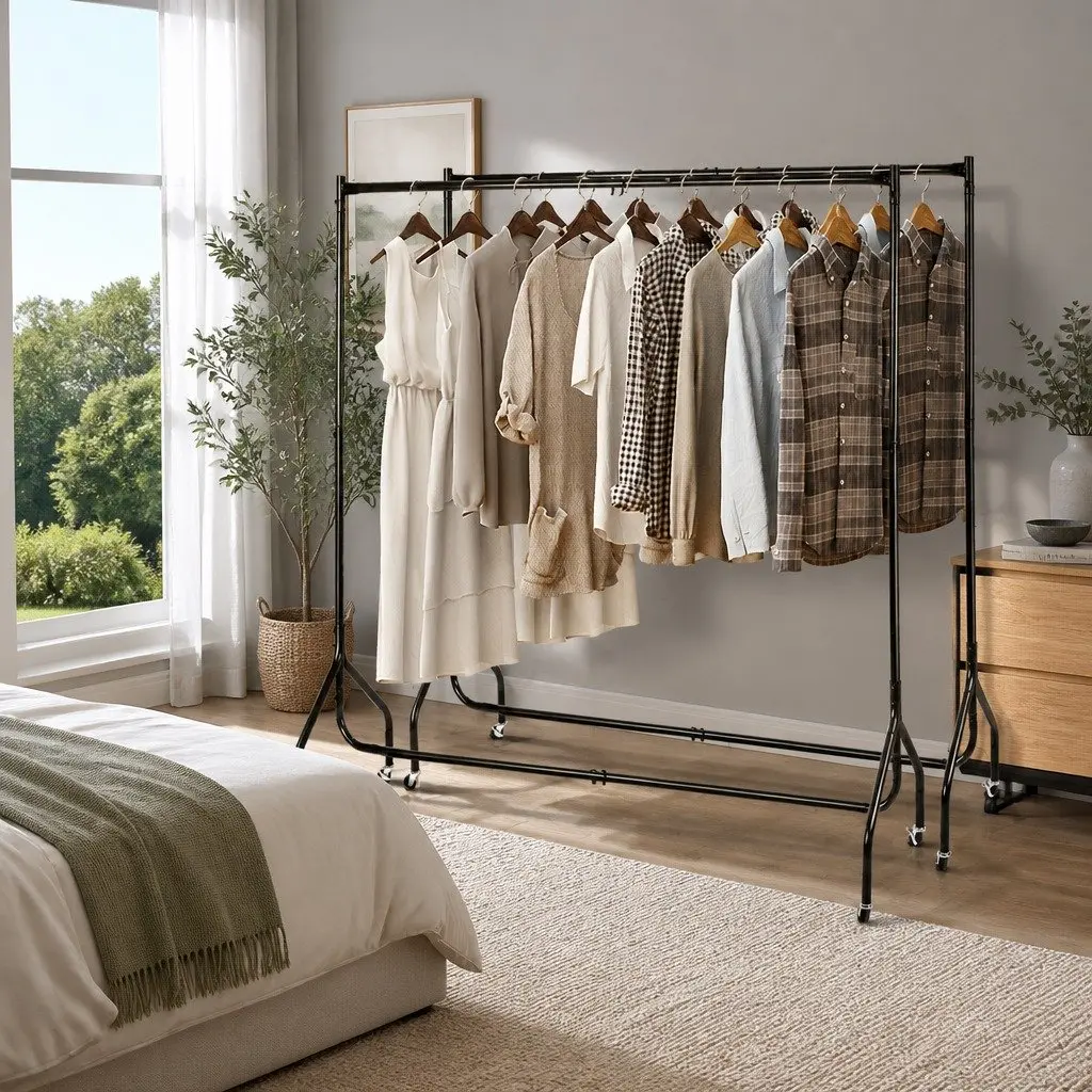 6FT Metal Clothes Rack with Wheels in Black