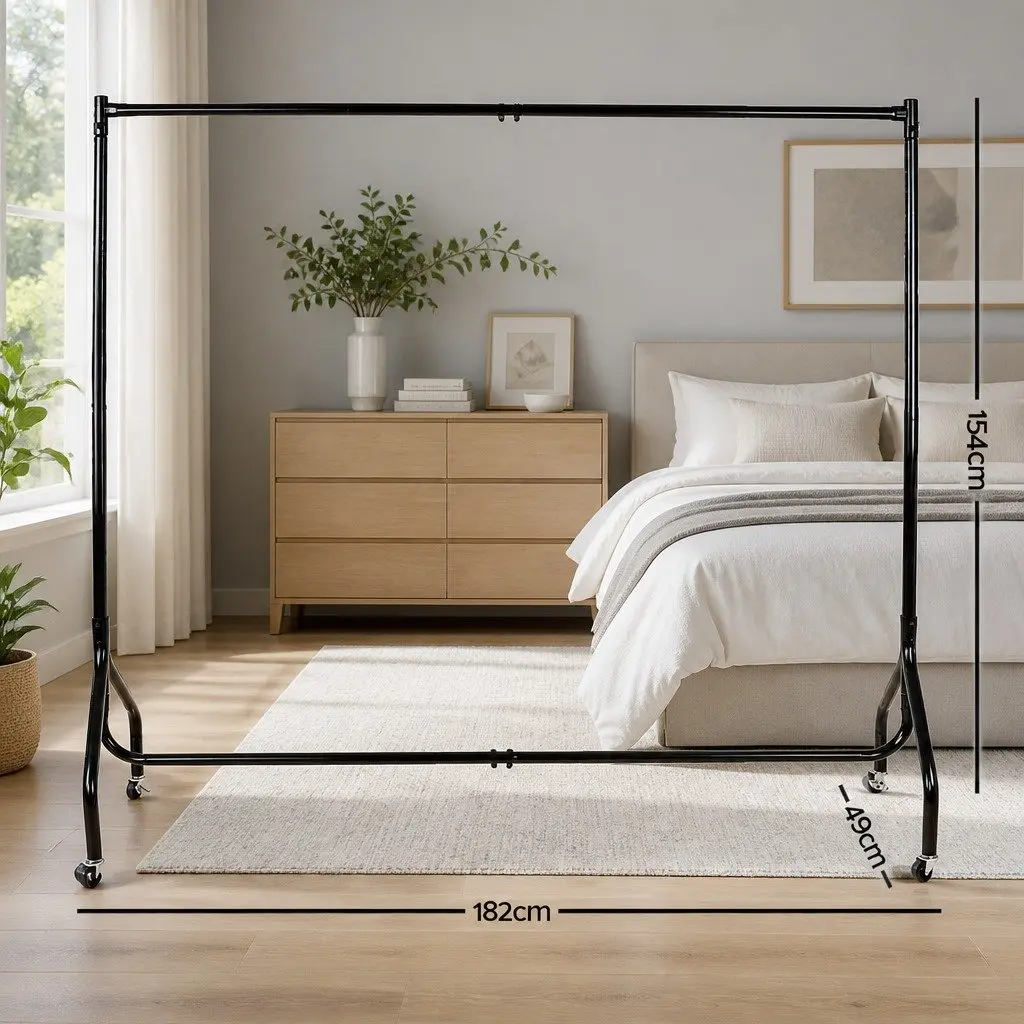6FT Metal Clothes Rack with Wheels in Black