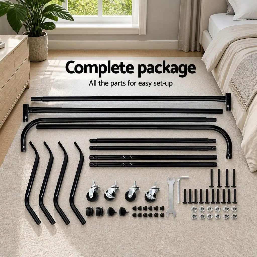 6FT Metal Clothes Rack with Wheels in Black