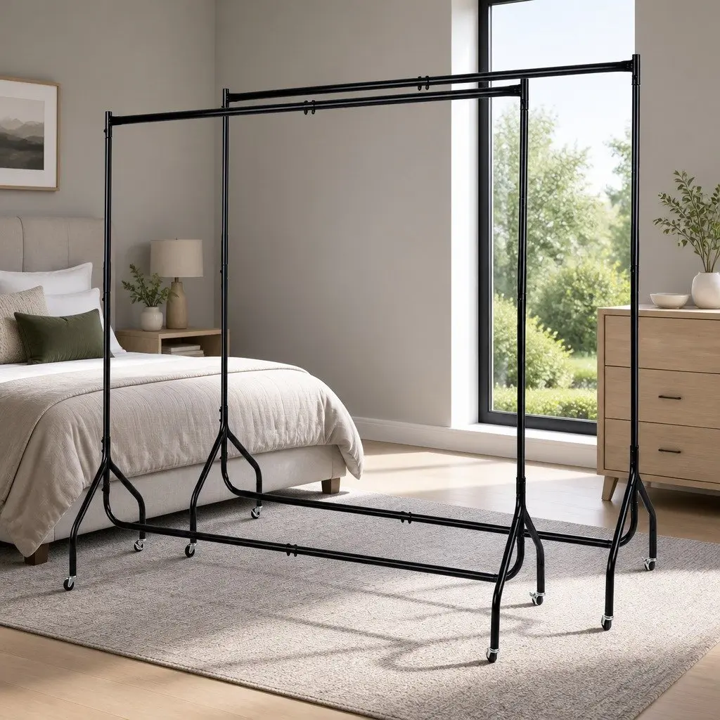 6FT Metal Clothes Rack with Wheels in Black