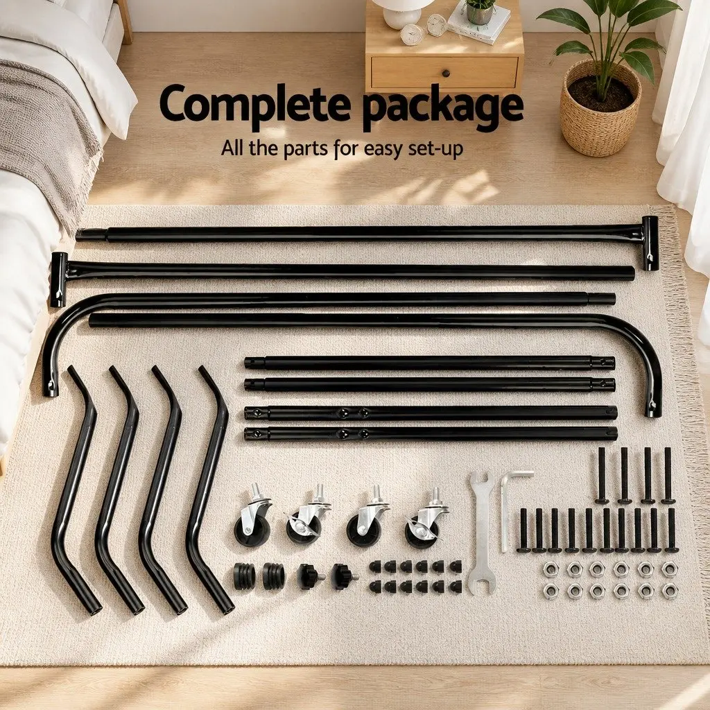 Black Metal Clothes Rack 6FT with Rolling Castors