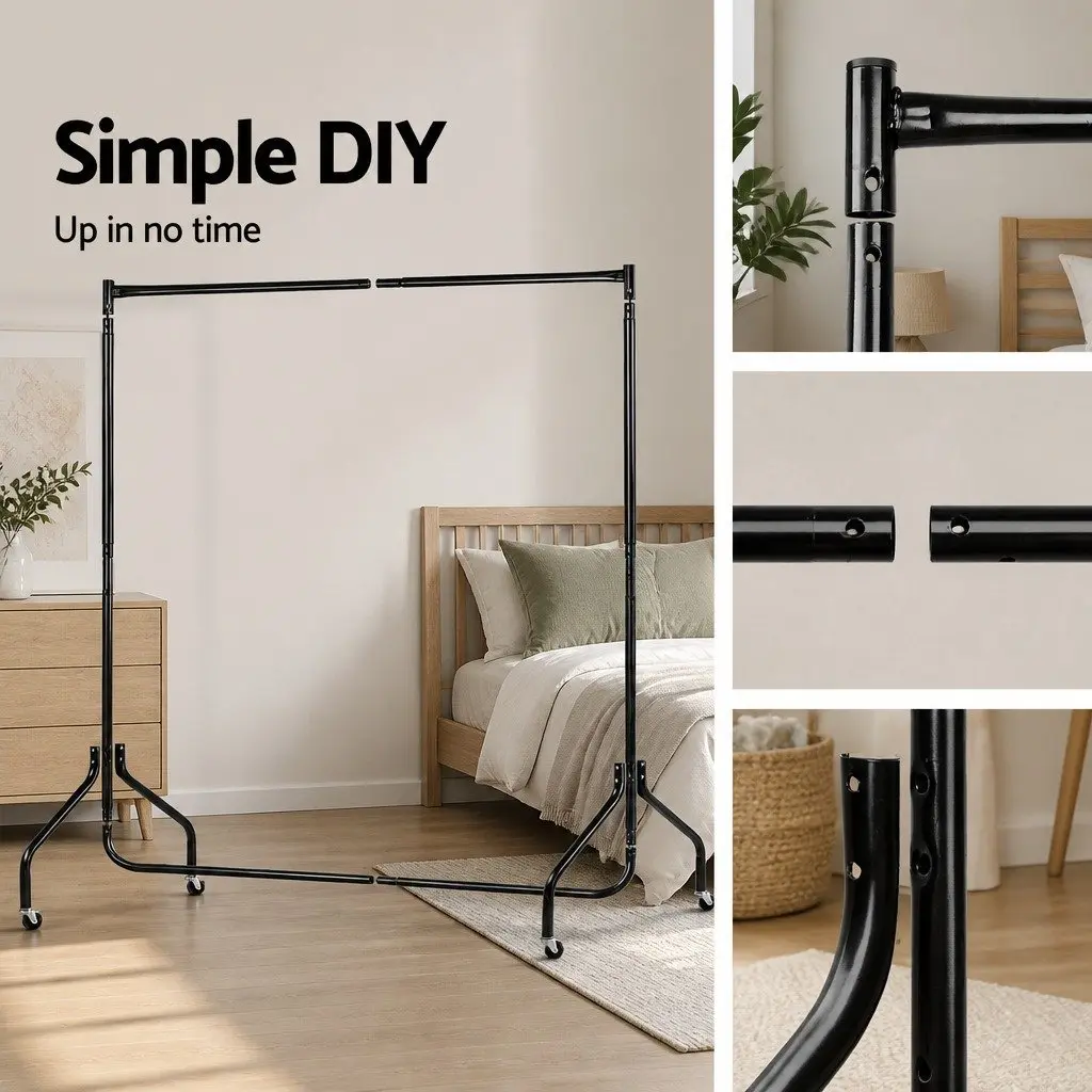 Black Metal Clothes Rack 6FT with Rolling Castors