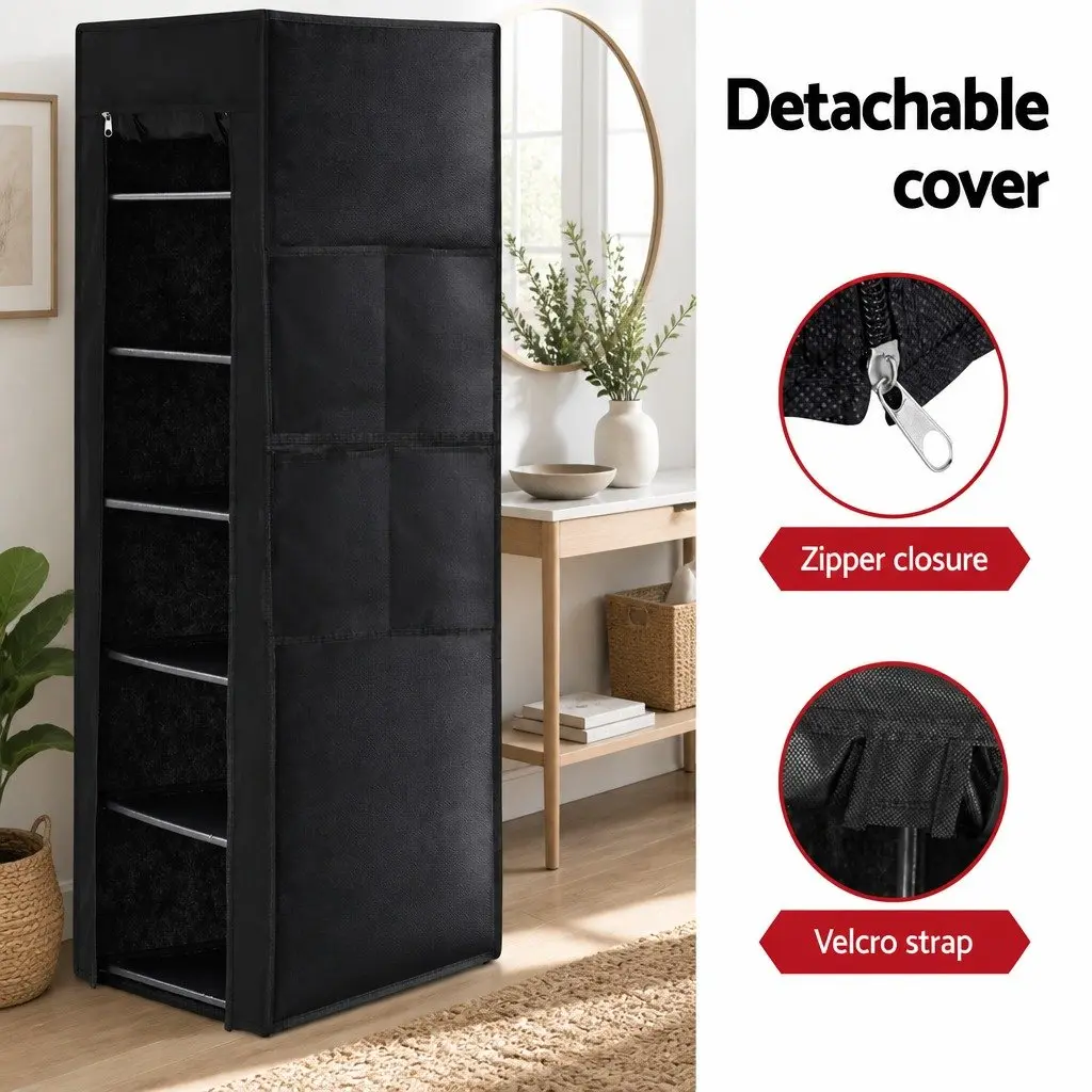 10 Tier Shoe Rack Cabinet Metal Non-Woven Fabric Black Storage 60cm x 30cm x 160cm