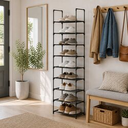 10-Tier Shoe Rack Stackable Storage Cabinet Black DIY Organiser Shelving Unit