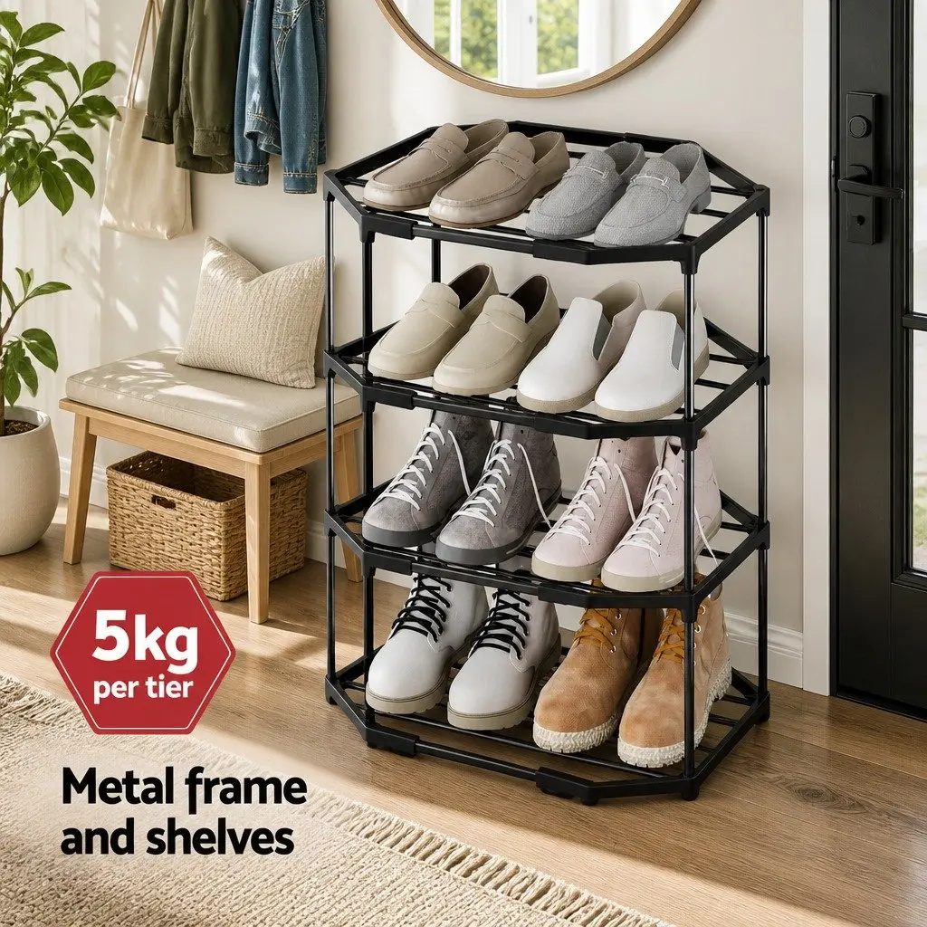 10-Tier Black Shoe Rack with Adjustable Shelves