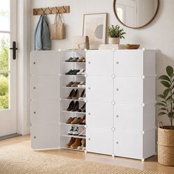 Shoe Rack Storage Cube 12-Unit Stackable Organizer White DIY Cabinet System